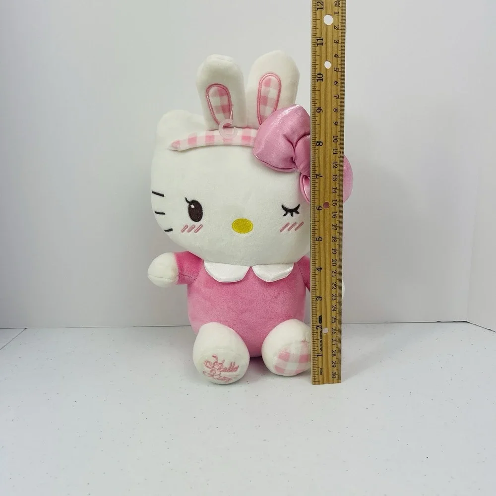 Hello Kitty Pink Plaid‎ Bunny Headband Bow Tutu Blushing Winking Plush 9